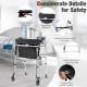 Height adjustable aluminum walker with rolling wheels, ergonomic backrest, and brakes for safety and stability.